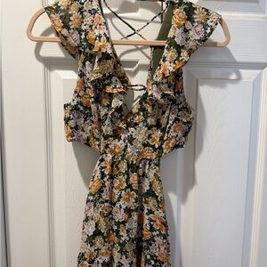 Astr Floral Ruffle Mini Dress - Green and Yellow